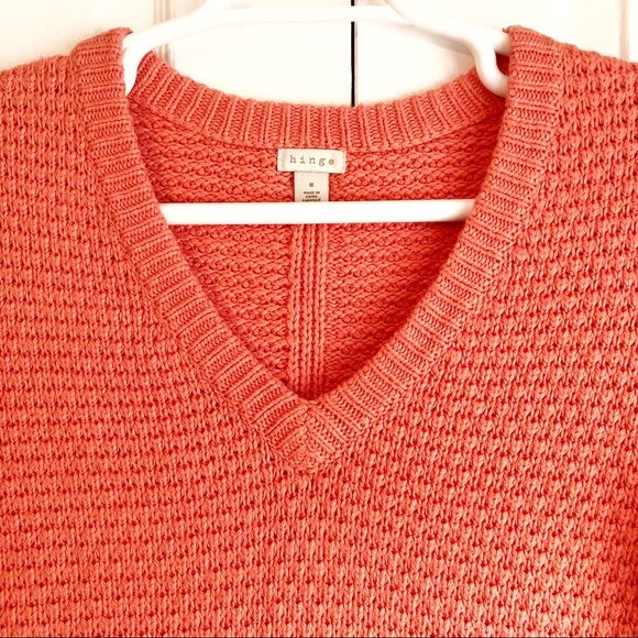 Hinge Coral Orange V-Neck Soft Wool Cashmere Blend Sweater Small - Picture 4 of 16